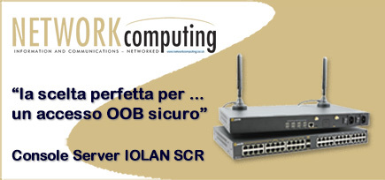 Logo NETWORKcomputing, un console server IOLAN SCR256 e le parole Editorial Product Review.