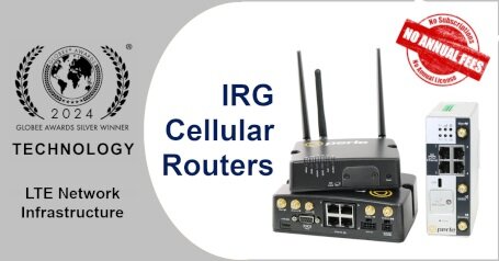 Logo del premio Globee® per l'infrastruttura di rete LTE con i router IRG 7000 e 5500 per una connettività edge di classe enterprise