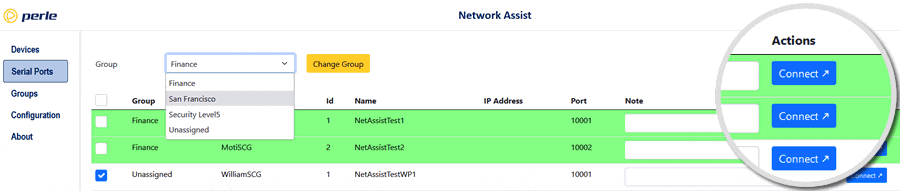 Schermata di Network Assist che evidenzia il pulsante di connessione